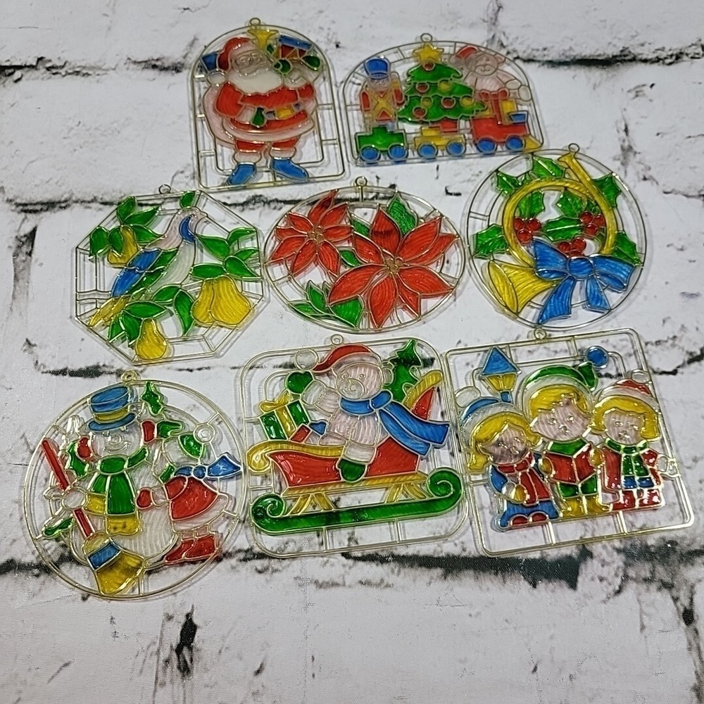 Vintage Lot‎ of 8 Acrylic Christmas Ornaments Santa Carolers Snowman